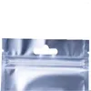 Sacs de rangement 100 pièces refermables refermables alimentaire chocolat moulu café sachets clair bleu papier d'aluminium sac avec trou de suspension