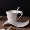 Cups Saucers 70-220Ml Ceramic Coffee Cup Set Creative Wave Milk Mug And Saucer European Couple Tea Water