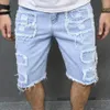 Męskie dżinsy Summer Men Areetwear Ripped Patch Denim Shorts Stylowe solidne swobodne proste samce pięciopunktowe spodnie 230615