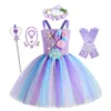 Girl's Dresses Girls Mermaid Tutu Dress under Sea Theme Birthday Party Carnival Costumes With Flower Headband Ocean Flower Dresses 1-12Y 230615