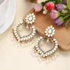 Stud Earrings Bohemia Ethnic White Flower Beads Tassel Jewelry Vintage Heart Shape Statement For Women Party