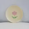 Plates Fashion Household Living Japanese Sheet Hiccup | Ins Simple Hand-Painted Gentle Fresh Flowers Warm Yellow Ceramic Mug Plate