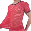 Heren T-shirts Mode Mannen Mesh Shirt See Through Korte Mouw Slanke Sexy T-shirts Dunne Ademende Nachtkleding Tops