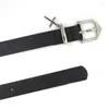 Bälten Y2K Style Retro Cross Pendant Jean Pants Belt Män Kvinna Black Thin Pu Leather Metal Pin Buckle Hip Hop Studenter Midjeband