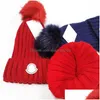 Beanie/Skull Caps Winter Knitted Beanie Woolen Hat Women Chunky Knit Thick Warm Faux Fur Pom Beanies Hats Female Bonnet 7 Colors Dro Dhdmy