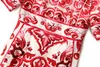 Röd blommaklänning Designer Fashion Flower Print Dress Spring/Summer 2023 Kort ärm Löst rund nackklänning Monokrom S-XL Monokrom avslappnad klänning