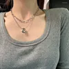 Chaînes bijoux fantaisie Double couche coeur collier de perles pour femmes filles Punk métal amour pendentif chaîne garçon fête accessoires