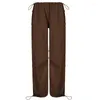 Pantaloni da donna Vita bassa Cargo Beige Ragazze Paracadute Marrone Y2K Hippie Pantaloni larghi Pantaloni sportivi da donna Pista regolabile Donna coreana