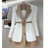 Women's Suits Blazers Highend Luxury designers Chic French Fake Twopiece Suit Long Sleeve Jacket White Blazer Women Trench Coat 230615