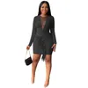 Casual Dresses Women Night Club Drill Mesh See-through Fringe Hip Slim 2023 Spring Long Sleeve Fashion Sexy Party