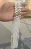 Łańcuchy 5pcs Wspaniałe 7-8 mm naturalny japoński Akoya biały naszyjnik perłowy 18-calowy 14 000 złoty p