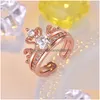 Other Jewelry Sets 2In1 Detachable Zircon Crown Ring Set Open Adjustable Combination Stacking Rings Band Women Engagement Wedding Gi Dhhpl