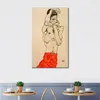 Abstract Figurative Canvas Art Standing Male Nude with A Red Loincloth Egon Schiele Painting Hand Painted Modern Wall Decor