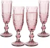 Machine Pressed Vintage Colored Goblet White Wine Champagne Flute Water Glass Green Blue Pink Glass Goblets Glass Cup E0616