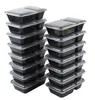 Bouteilles de stockage Mainstays 15PK 2-Compartiment Meal Prep Food Container Couvercle Transparent Noir 900ML