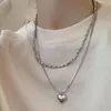 Chaînes bijoux fantaisie Double couche coeur collier de perles pour femmes filles Punk métal amour pendentif chaîne garçon fête accessoires