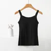 Débardeurs femme côtelé coton caraco soutien-gorge rembourré Cami débardeur couleur unie Anti-vidé t-shirt hauts sans manches amovible