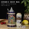 Mugs 750ml Big Capacity Beer Mug German Coats Of Arms Medallion Tankard With Petwer Lid For Men's Husband Father's Gifts