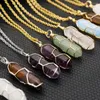 Pendant Necklaces Bohemian Hexagon Opal Necklace Natural Crystal Stone Healing Metal Alloy Rattan Chains Men Women Jewelry Amulet