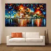 Vibrant Street Art on Canvas Old Port Handmade Contemporary Oil Painting for Living Room Wall