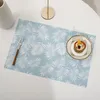 Table Mats Simple Japanese Light Blue Leaves Printed Placemats Leather Waterproof Oilproof Heat-insulated Dinner Mat Kitchen Decor