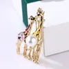 Brooches Crystal Enamel Couple Giraffe For Women Cute Animal Pin Gold Color Jewelry Kids Coat Dress Accessories Gift