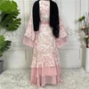 Ethnic Clothing Open Abaya Dubai Women Muslim Dress Print Ramadan Chiffon Kaftan Kimono Islam Sash Long Robe Jilbab Khimar Abayas 2023