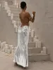 Robes décontractées élégant dos nu soirée longue pour les femmes 2023 été luxe solide argent moulante pansement formel fête de mariage robe de bal