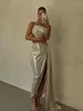 Casual Dresses Luxury Women's Formal Occasion Evening 2023 Elegant One Shoulder Backless High Slit Floor-length Wedding Party Vestidos