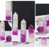 Натуральный розовый фиолетовый флуорит шестиугольный однопорядный колонна