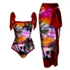 Women's Swimwear Women Vintage Colorblock Abstract Floral Print 1 Piece Cover UP Two High Waist Bikini Bottoms