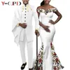 Vêtements Ethniques Couple Africain Vêtements Assortis pour Mariage Femmes Mince Sirène Robe Bazin Riche Hommes Veste Irrégulière Pantalon Ensembles avec Chapeau Y23C011 230615