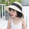 Широкие шляпы с раскладной лентой Bowknot Sun для женщин девочки простая соломенная шляпа на открытом воздухе ультрафиолетовая защита пляжная шапка женщина-родитель