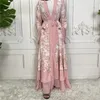 Ethnic Clothing Open Abaya Dubai Women Muslim Dress Print Ramadan Chiffon Kaftan Kimono Islam Sash Long Robe Jilbab Khimar Abayas 2023