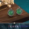 Dangle Earrings Green Jade Chinese Accessories Real Jewelry Jadeite Charm Natural925 Silver Charm