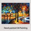 Handmade Landscape Art on Canvas Park by The River Vibrant Street Artwork Painting Home Decor