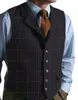 Hommes gilets vert hommes gilet Tweed Plaid gilet Slim Fit revers costume chevrons Vintage pour mariage garçons d'honneur