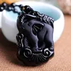 Hanger Kettingen Energie Echt Chinees Handwerk Natuurlijke Zwarte Obsidiaan Gesneden Leuke Olifant Amulet Lucky Ketting Mode-sieraden