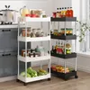 Bathroom Shelves 3 4Tier Rolling Trolley Shelf Multi storey Cart Storage Rack Movable Kitchen Utility Living Room Crevice Holder 230615