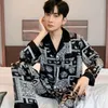 Men's Sleepwear Jxgarb Men's Women's Unisex Satin Shorts And Pants Pajamas Sets Button Cardigan Printed Male Female Ice-silk Pijamas