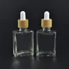 30ml Clear/Frosted Glass Dropper Bottles 액체 시약 피펫 스퀘어 에센셜 오일 향수 병 연기 오일 E 액체 병 대나무 XCAJ