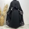 Vêtements ethniques à la mode et dentelle robe brodée musulman casual cardigan longue robe