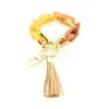 Design Colorful Acrylic Keychain Pu Leather Tassel Key Ring Girls Chain Shape Wristlet Bracelet Keychain for Women de245