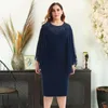 Casual Dresses Long Sleeve Mid Calf Shining O Neck Design XL-5XL Size Women Dress Female For Ladies Cloth NY54 72257