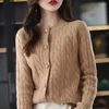 Malha Feminina Moda Feminina Twist Elegante Quente Tricô Cardigã Pura Lã Gola Redonda Outono e Inverno Casaco Solto Versátil