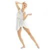 Abbigliamento da palcoscenico Gonna in chiffon da donna Abiti da balletto Body Costume Abito da body per ginnastica elasticizzato asimmetrico senza maniche per adulti