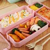 Bento Boxes Healthy Material Lunch Box 3 Layer Wheat Straw Microwave Dinnerware Food Storage Container Lunchbox 900ml 230616