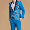 Costumes pour hommes 2023 mode hommes bleu scène Banquet couleur unie costume manteau/homme mince mariage 2 pièces Blazers veste pantalon pantalon