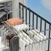 Storage Holders Racks Balcony Folding Shoe Rack Stainless Steel Coat Hanger Window Guardrail Drying Shoes Towel Bar Multifunctional Artifact 230615