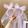 Hair Accessories Cute Lace Net Yarn Crown Headband For Girls Ear Bow Hairbands Princess Pink Hoop Christmas Gift Accessiories